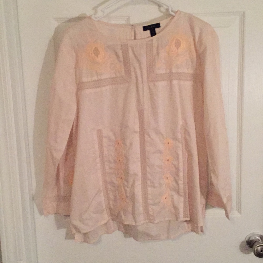 NWOT J. Crew Blush Light Pink Embroidered Blouse